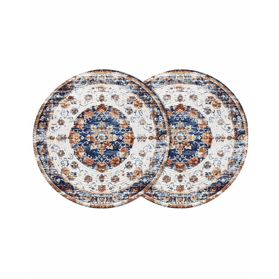 Round Placemats Abstract Orange Beige Floral Texture 15 inch Set of 2 Table Mats for Dining Table Vintage Bohemian Heat Resistant Non-Slip Kitchen & Home Decorative Place Mat Set