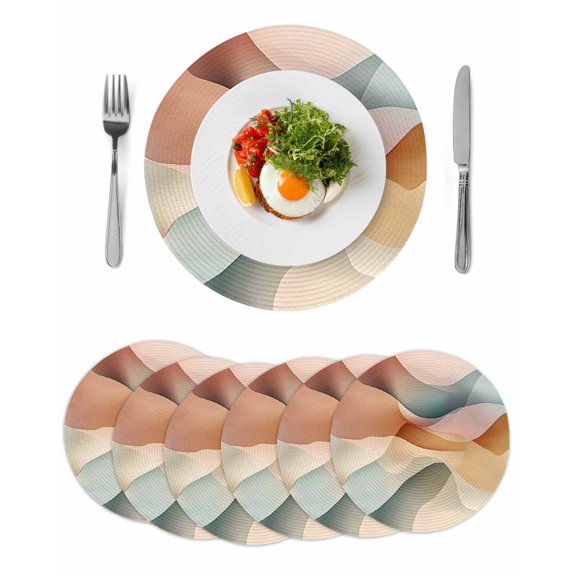 Round Placemats Abstract Orange Brown Blue Texture 15 inch Set of 6 Table Mats for Dining Table Simple Style Heat Resistant Non-Slip Kitchen & Home Decorative Place Mat Set