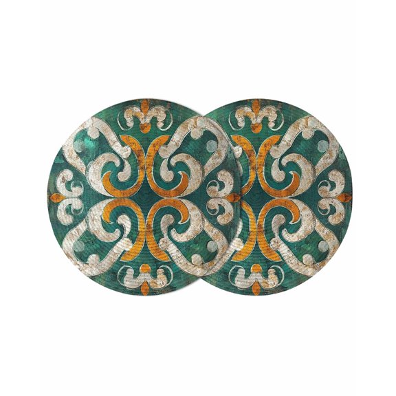 Round Placemats Abstract Orange Green White Flowers 15 inch Set of 2 Table Mats for Dining Table Ethnic Floral Heat Resistant Non-Slip Kitchen & Home Decorative Place Mat Set