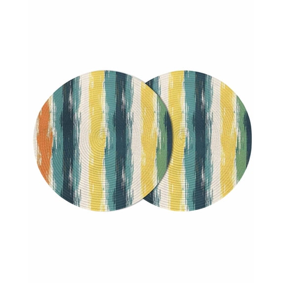 Round Placemats Abstract Orange Green Yellow Painting 15 inch Set of 2 Table Mats for Dining Table Simple Style Heat Resistant Non-Slip Kitchen & Home Decorative Place Mat Set