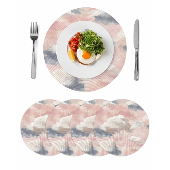 Round Placemats Abstract Pink Sky Cloud 15 inch Set of 4 Table Mats for Dining Table Modern Art Heat Resistant Non-Slip Kitchen & Home Decorative Place Mat Set