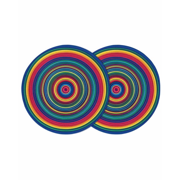Round Placemats Abstract Rainbow Circle 15 inch Set of 2 Table Mats for Dining Table Modern Art Blue Heat Resistant Non-Slip Kitchen & Home Decorative Place Mat Set
