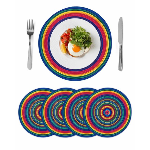 Round Placemats Abstract Rainbow Circle 15 inch Set of 4 Table Mats for Dining Table Modern Art Blue Heat Resistant Non-Slip Kitchen & Home Decorative Place Mat Set