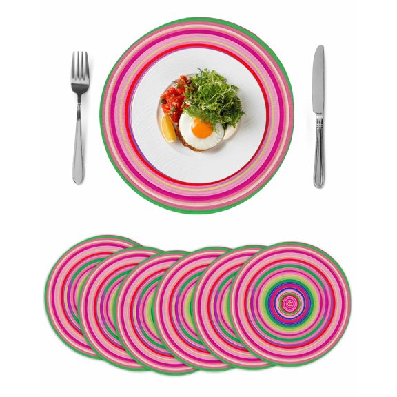 Round Placemats Abstract Rainbow Circle 15 inch Set of 6 Table Mats for Dining Table Modern Art Rose Red Heat Resistant Non-Slip Kitchen & Home Decorative Place Mat Set