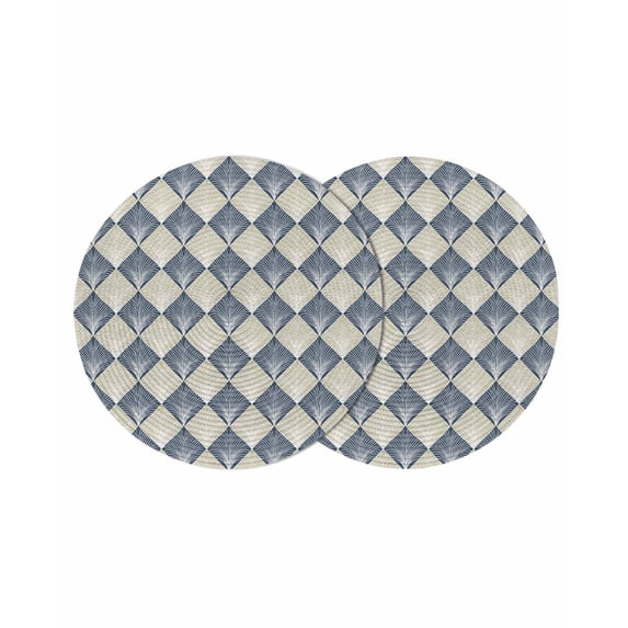Round Placemats Abstract Retro Floral 15 inch Set of 2 Table Mats for Dining Table Geometric Modern Blue Heat Resistant Non-Slip Kitchen & Home Decorative Place Mat Set
