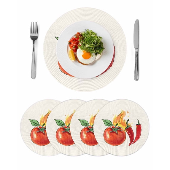 Round Placemats Abstract Tomato Chili 15 inch Set of 4 Table Mats for Dining Table Hand Drawn Heat Resistant Non-Slip Kitchen & Home Decorative Place Mat Set