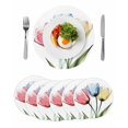 thumbnail image 1 of Round Placemats Abstract Tulips Floral Leaf 15 inch Set of 6 Table Mats for Dining Table Blue Yellow Pink Flowers Heat Resistant Non-Slip Kitchen & Home Decorative Place Mat Set, 1 of 8