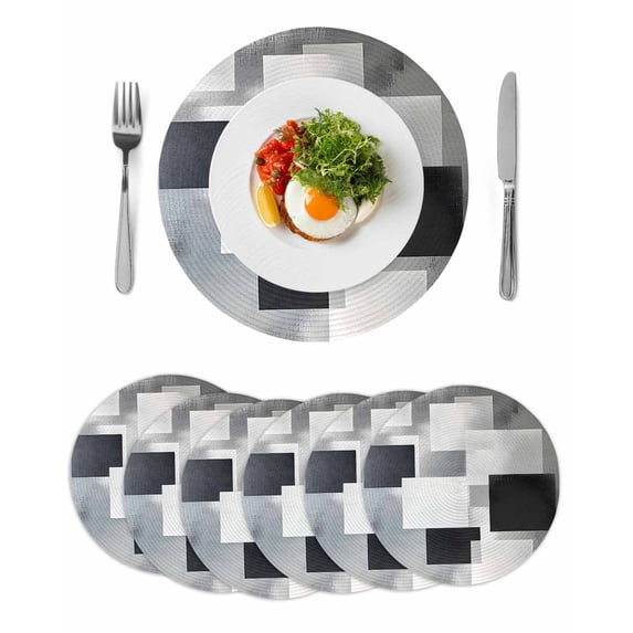 Round Placemats Abstract White Black Gray 15 inch Set of 6 Table Mats for Dining Table Oil Painting Art Heat Resistant Non-Slip Kitchen & Home Decorative Place Mat Set
