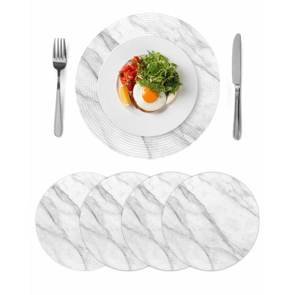Round Placemats Abstract White Marble Texture 15 inch Set of 4 Table Mats for Dining Table Gray Stripes Heat Resistant Non-Slip Kitchen & Home Decorative Place Mat Set