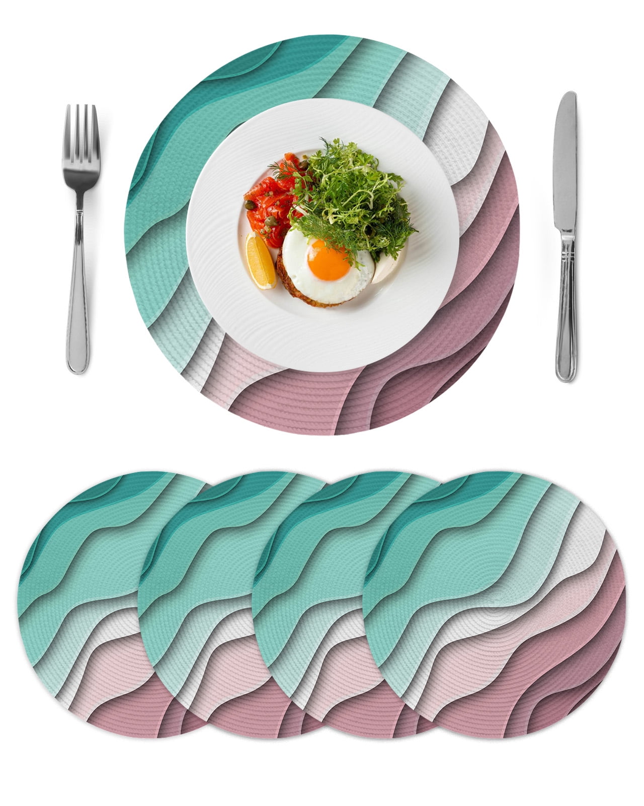 Round Placemats Aqua Green Modern Geometric 15 inch Set of 4 Table Mats for Dining Table Abstract Beach Heat Resistant Non-Slip Kitchen & Home Decorative Place Mat Set