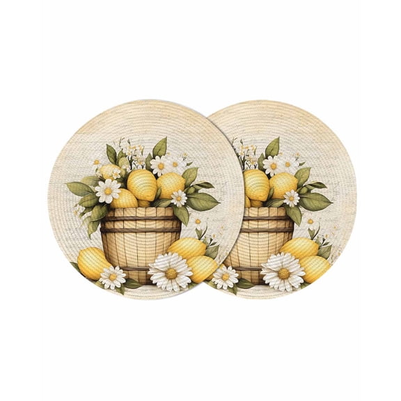 Round Placemats Barrel Lemon 15 inch Set of 2 Table Mats for Dining Table White Flowers Leaf Heat Resistant Non-Slip Kitchen & Home Decorative Place Mat Set