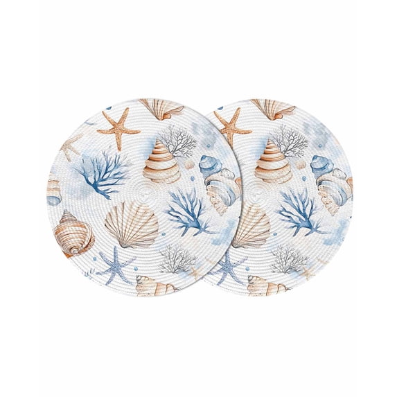 Round Placemats Beach Marine Life 15 inch Set of 2 Table Mats for Dining Table Shell Starfish Coral Heat Resistant Non-Slip Kitchen & Home Decorative Place Mat Set