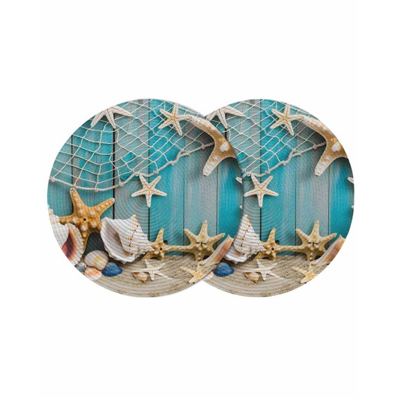 Round Placemats Beach SeaTheme 15 inch Set of 2 Table Mats for Dining Table Starfish Seashell Nautical Heat Resistant Non-Slip Kitchen & Home Decorative Place Mat Set