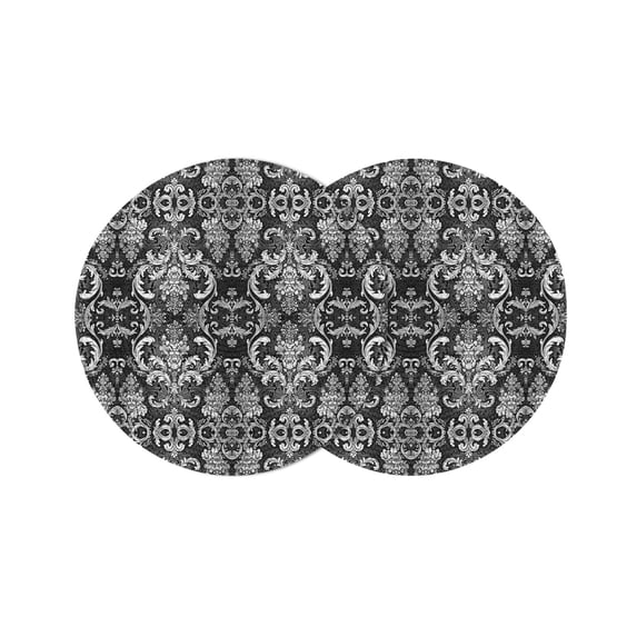 Round Placemats Black Abstract Floral 15 inch Set of 2 Table Mats for Dining Table Vintage Heat Resistant Non-Slip Kitchen & Home Decorative Place Mat Set