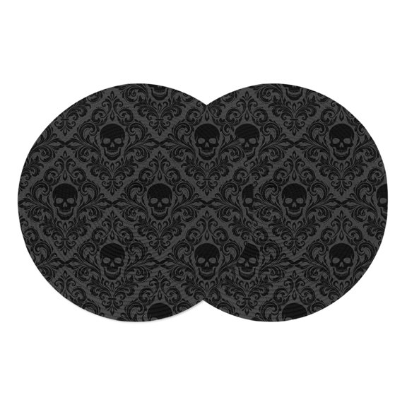 Round Placemats Black Damascus Skeleton 15 inch Set of 2 Table Mats for Dining Table Modern Abstract Flowers Pattern Heat Resistant Non-Slip Kitchen & Home Decorative Place Mat Set