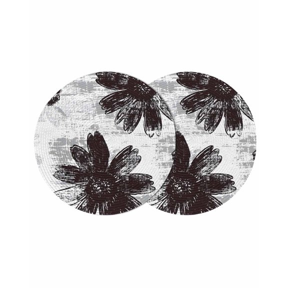 Round Placemats Black Flower 15 inch Set of 2 Table Mats for Dining Table Floral Field Heat Resistant Non-Slip Kitchen & Home Decorative Place Mat Set