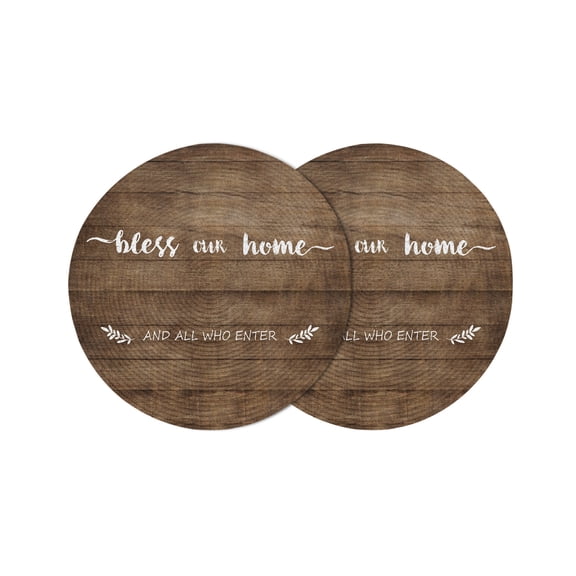 Round Placemats Bless Our Home And Who Enter 15 inch Set of 2 Table Mats for Dining Table Retro Wood Grain Country Style Heat Resistant Non-Slip Kitchen & Home Decorative Place Mat Set