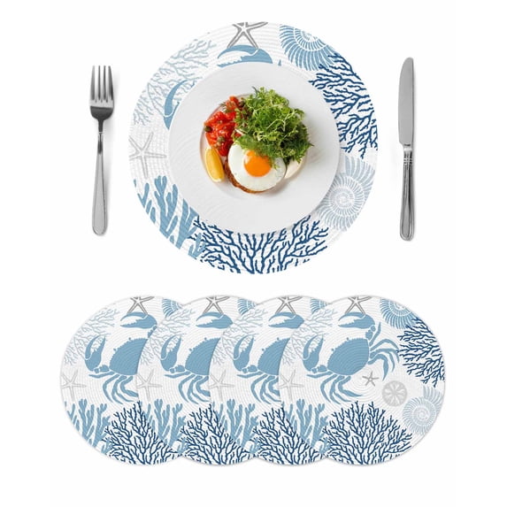 Round Placemats Blue Crab 15 inch Set of 4 Table Mats for Dining Table Ocean Coral Starfish Shell Heat Resistant Non-Slip Kitchen & Home Decorative Place Mat Set