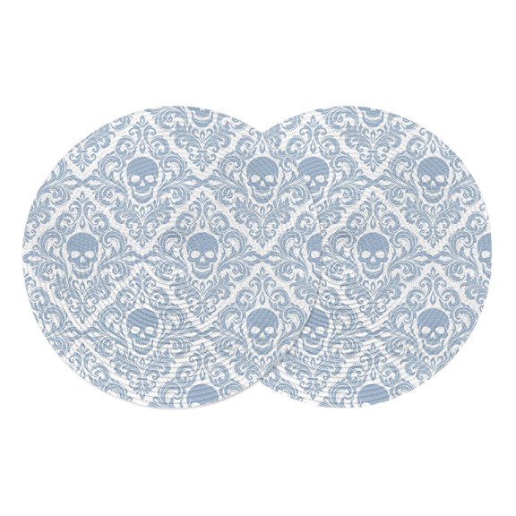 Round Placemats Blue Damascus Skeleton 15 inch Set of 2 Table Mats for Dining Table Modern Abstract Flowers Pattern Heat Resistant Non-Slip Kitchen & Home Decorative Place Mat Set