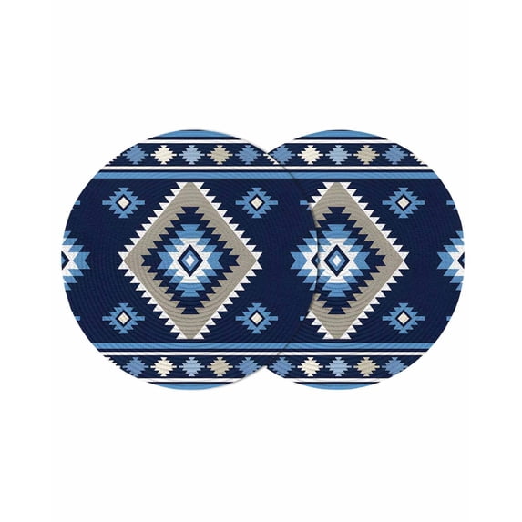 Round Placemats Blue Gray Abstract Geometric Art 15 inch Set of 2 Table Mats for Dining Table Boho Tribal Texture Heat Resistant Non-Slip Kitchen & Home Decorative Place Mat Set