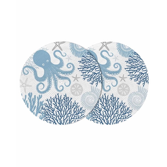 Round Placemats Blue Octopus 15 inch Set of 2 Table Mats for Dining Table Coral Starfish Shell Heat Resistant Non-Slip Kitchen & Home Decorative Place Mat Set