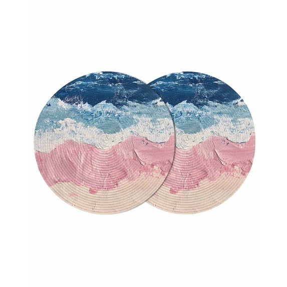 Round Placemats Blue Pink Painting 15 inch Set of 2 Table Mats for Dining Table Abstract Modern Art Heat Resistant Non-Slip Kitchen & Home Decorative Place Mat Set
