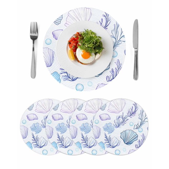 Round Placemats Blue Shell Seaweed 15 inch Set of 4 Table Mats for Dining Table Ocean Bubble Heat Resistant Non-Slip Kitchen & Home Decorative Place Mat Set