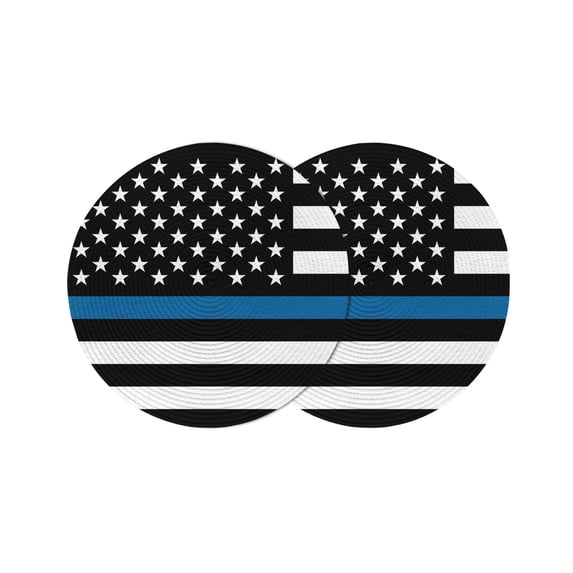 Round Placemats Blue Stripes USA Police 15 inch Set of 2 Table Mats for Dining Table Law Enforcement Officers Heat Resistant Non-Slip Kitchen & Home Decorative Place Mat Set