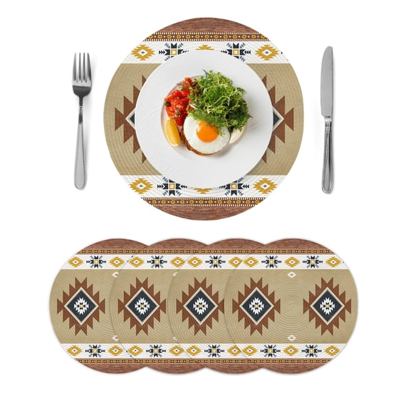 Round Placemats Bohemian Tribal Style 15 inch Set of 4 Table Mats for Dining Table Geometric Abstract Boho Heat Resistant Non-Slip Kitchen & Home Decorative Place Mat Set