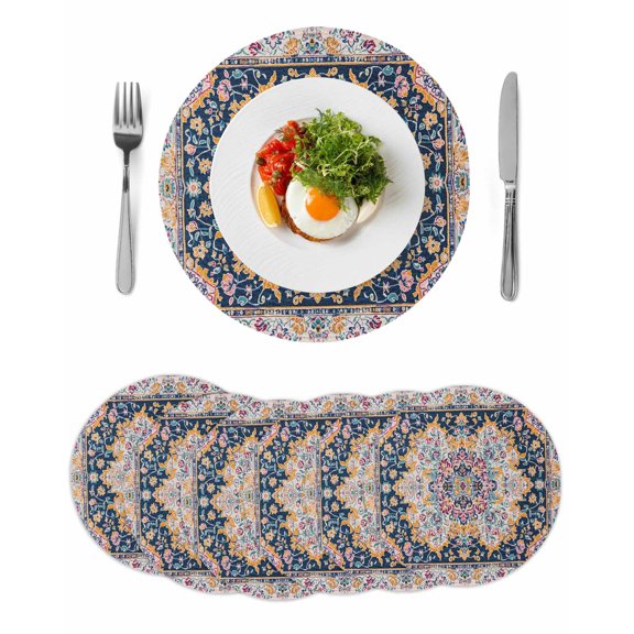 Round Placemats Boho Middle Eastern Floral 15 inch Set of 6 Table Mats for Dining Table Vintage Ethnic Style Heat Resistant Non-Slip Kitchen & Home Decorative Place Mat Set