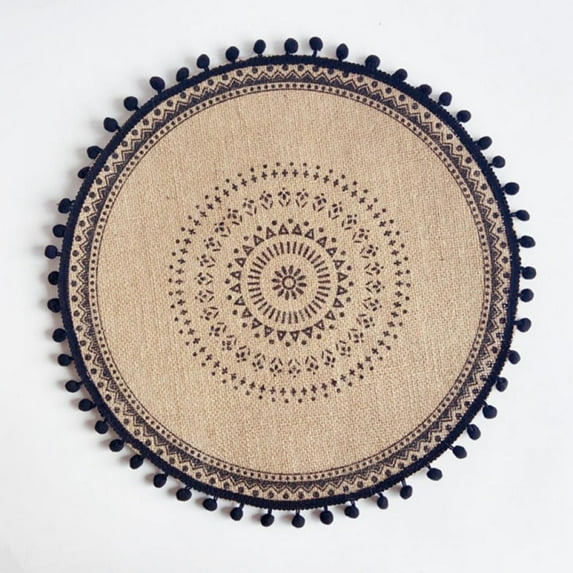 Round Placemats,Boho Tassels Table Mats 15 Inch Yellow Brown and Cream Cotton Woven Heat Proof Washable Circle Kitchen Placemats for Table Dinner Wedding Home Decoration