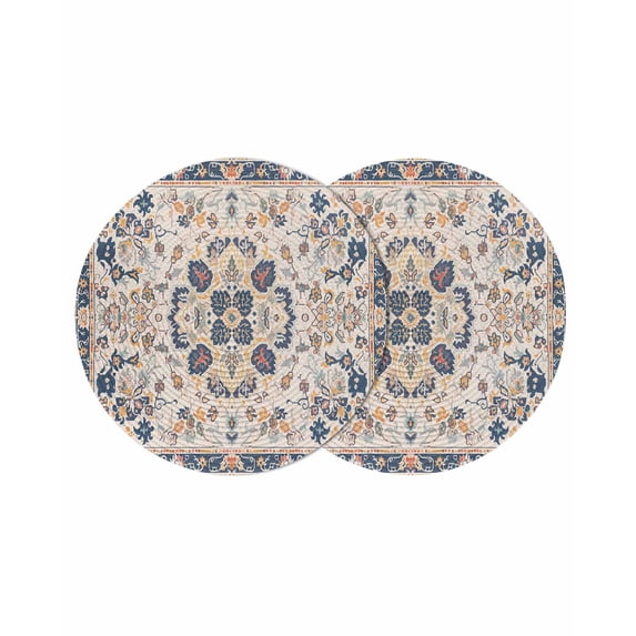 Round Placemats Boho Tribal Floral 15 inch Set of 2 Table Mats for Dining Table Vintage Middle Eastern Ethnic Style Heat Resistant Non-Slip Kitchen & Home Decorative Place Mat Set