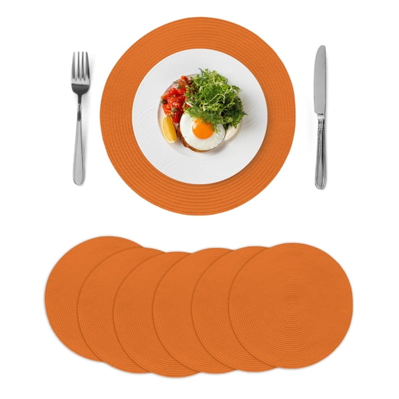 Round Placemats Bright Orange 15 inch Set of 6 Table Mats for Dining Table Solid Color Heat Resistant Non-Slip Kitchen & Home Decorative Place Mat Set