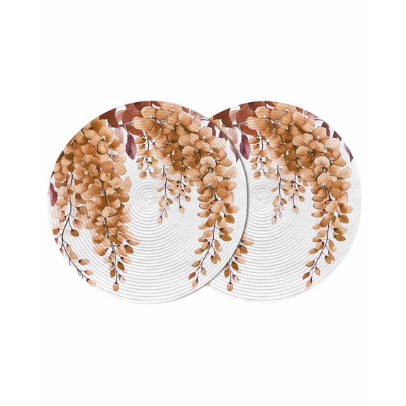 Round Placemats Brown Eucalyptus Leaves 15 inch Set of 2 Table Mats for Dining Table Watercolor Plant Heat Resistant Non-Slip Kitchen & Home Decorative Place Mat Set