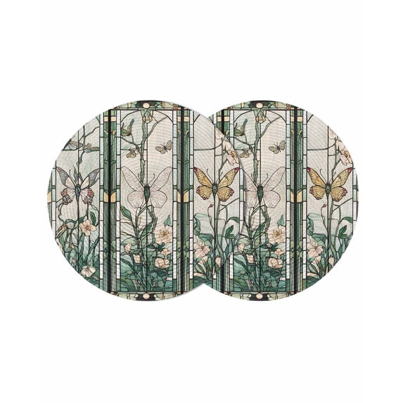 Round Placemats Butterfly 15 inch Set of 2 Table Mats for Dining Table Vintage Green Leaves Floral Heat Resistant Non-Slip Kitchen & Home Decorative Place Mat Set