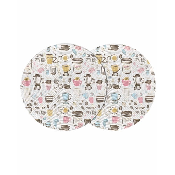 Round Placemats Cartoon Coffee Beans Machine 15 inch Set of 2 Table Mats for Dining Table Simple Heat Resistant Non-Slip Kitchen & Home Decorative Place Mat Set