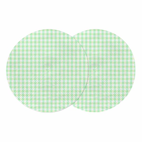 Round Placemats Check 15 inch Set of 2 Table Mats for Dining Table Mint Green Heat Resistant Non-Slip Kitchen & Home Decorative Place Mat Set