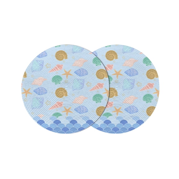 Round Placemats Coastal Starfish Seashell 15 inch Set of 2 Table Mats for Dining Table Conch Ocean Heat Resistant Non-Slip Kitchen & Home Decorative Place Mat Set
