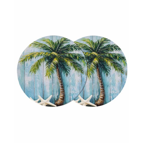 Round Placemats Coconut Tree 15 inch Set of 2 Table Mats for Dining Table Starfish Tropical Wood Heat Resistant Non-Slip Kitchen & Home Decorative Place Mat Set