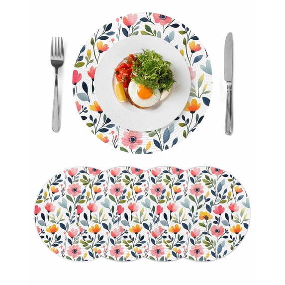 Round Placemats Colorful Flowers 15 inch Set of 4 Table Mats for Dining Table Watercolor Heat Resistant Non-Slip Kitchen & Home Decorative Place Mat Set