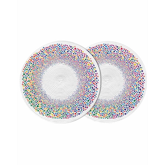 Round Placemats Colorful Polka Dot Art 15 inch Set of 2 Table Mats for Dining Table Retro Wave Point Heat Resistant Non-Slip Kitchen & Home Decorative Place Mat Set