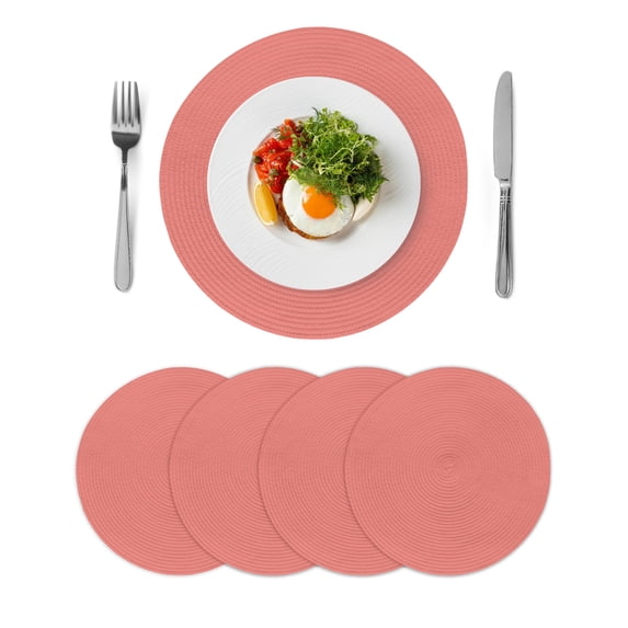 Round Placemats Coral Red 15 inch Set of 4 Table Mats for Dining Table Solid Color Heat Resistant Non-Slip Kitchen & Home Decorative Place Mat Set