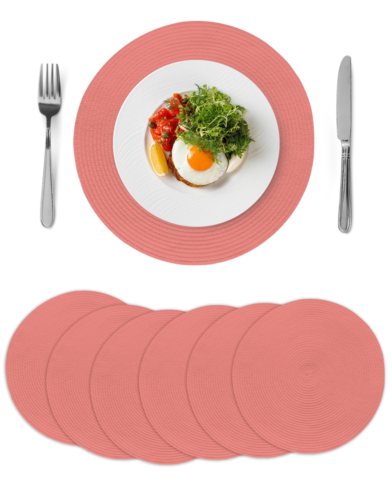 Round Placemats Coral Red 15 inch Set of 6 Table Mats for Dining Table Solid Color Heat Resistant Non-Slip Kitchen & Home Decorative Place Mat Set