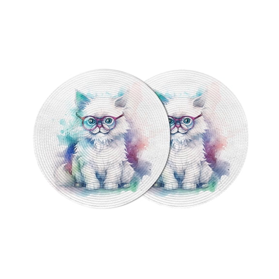 Round Placemats Cute Cat 15 inch Set of 2 Table Mats for Dining Table Animal Painting Heat Resistant Non-Slip Kitchen & Home Decorative Place Mat Set