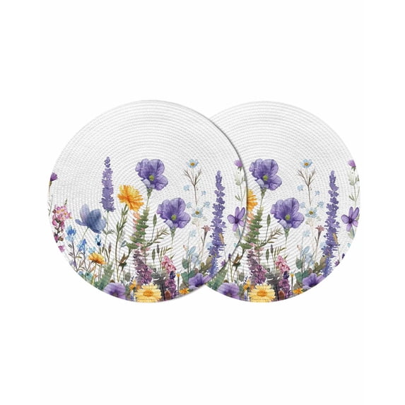 Round Placemats Daisy Lavender Floral 15 inch Set of 2 Table Mats for Dining Table Flower Plant Heat Resistant Non-Slip Kitchen & Home Decorative Place Mat Set