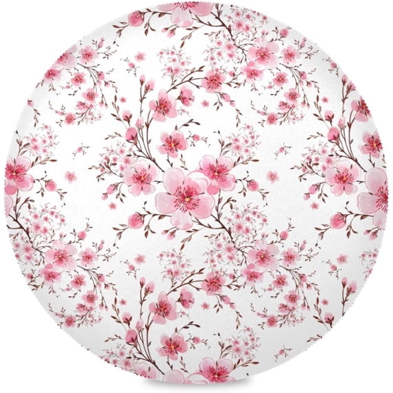 Round Placemats for Dining Table Set of 6, Blooming Flower Non-Slip Washable Table Mats Kitchen Heat Resistant Place Mats for Outdoor Indoor Table Home Decor