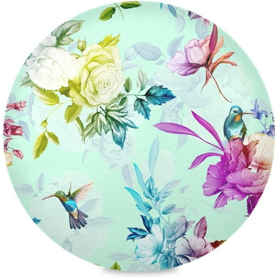 Round Placemats for Dining Table Set of 6, Flower Birds Non-Slip Washable Table Mats Kitchen Heat Resistant Place Mats for Outdoor Indoor Table Home Decor