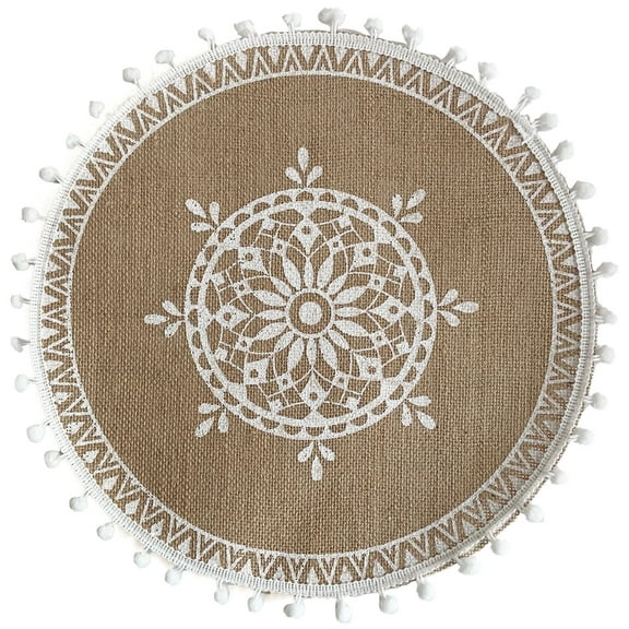 Round Placemats, Dining Winter Modern Dinner Braided Beige Boho Round Table and Fall Circle Placemats Boho Tassels Runner Kitchen Table Placemats, 16x16 Inches