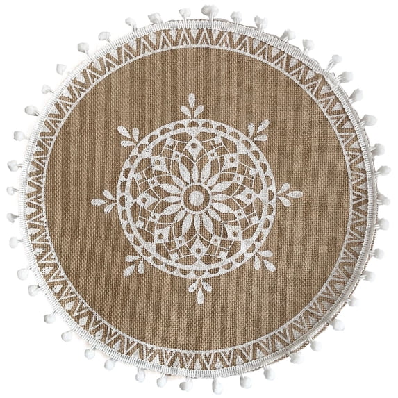 Round Placemats, Dining Winter Modern Dinner Braided Beige Boho Round Table and Fall Circle Placemats Boho Tassels Runner Kitchen Table Placemats, 16x16 Inches