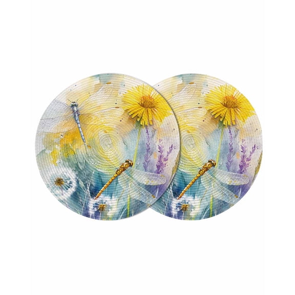 Round Placemats Dragonfly Flower 15 inch Set of 2 Table Mats for Dining Table Spring Pastoral Heat Resistant Non-Slip Kitchen & Home Decorative Place Mat Set